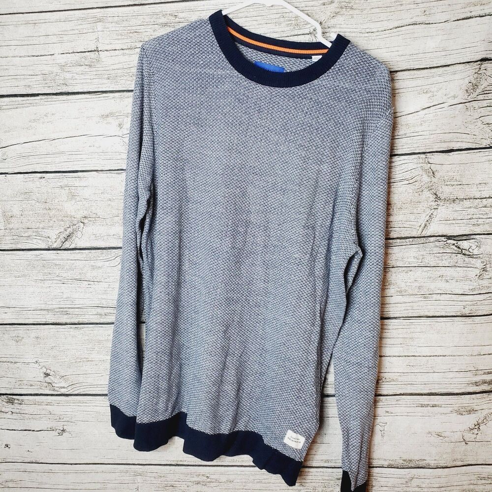 JACK & JONES Mens Navy Knit Crew Neck Striped Cotton Pullover Size XL NWT